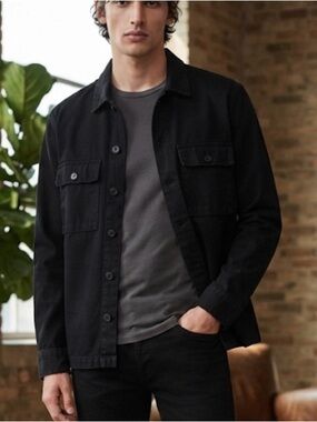 AllSaints Black Cotton Utility Shirt Jacket (Medium)
